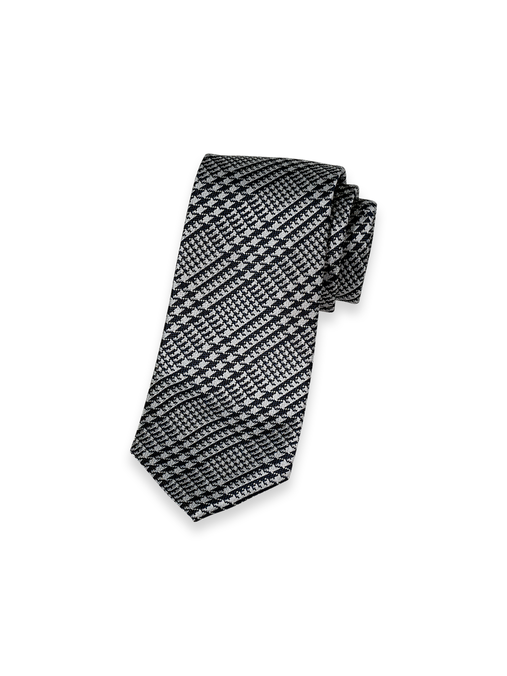 Product Image of Houndstooth Plaid Woven Silk Tie-Black/Grey