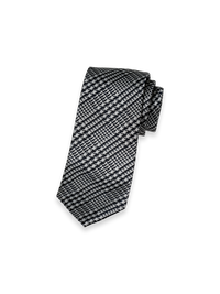 Houndstooth Plaid Woven Silk Tie - Black/grey