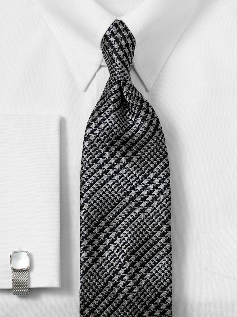 Alternate Image of Houndstooth Plaid Woven Silk Tie-1