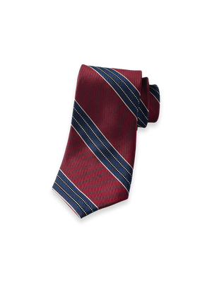 Stripe Woven Silk Tie - Burgundy