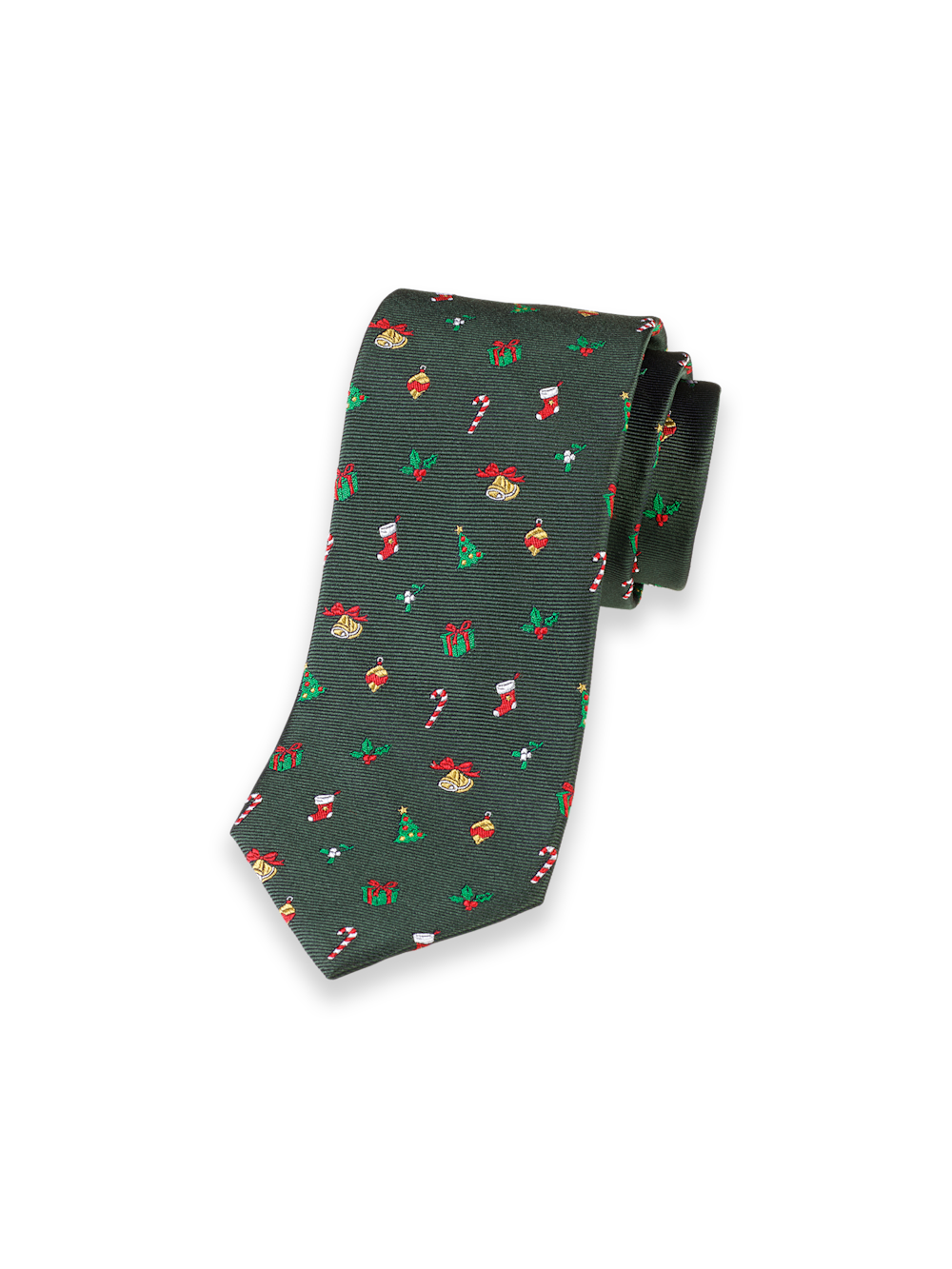 Product Image of Christmas Motif Woven Silk Tie-Green Multi
