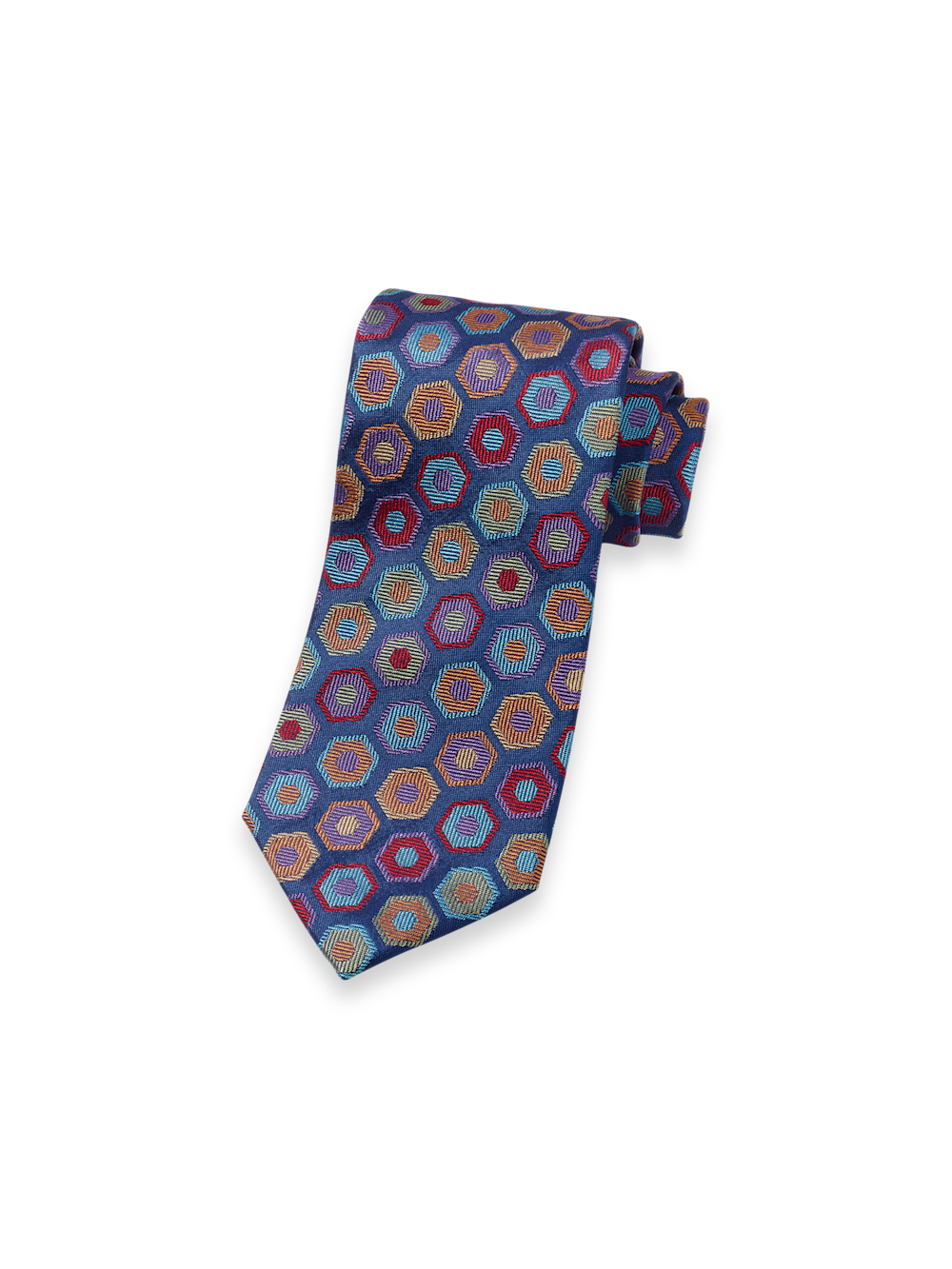 Product Image of Geomteric Woven Silk Tie-Navy Multi