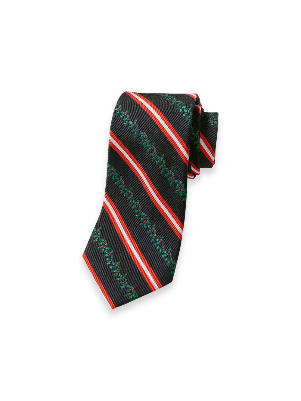 Product Image of Stripe/holly Woven Silk Tie-Black Multi