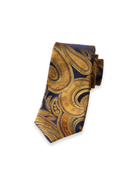 Paisley Lurex Woven Silk Tie - Navy/gold