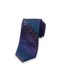 Geometric Woven Silk Tie - Navy Multi