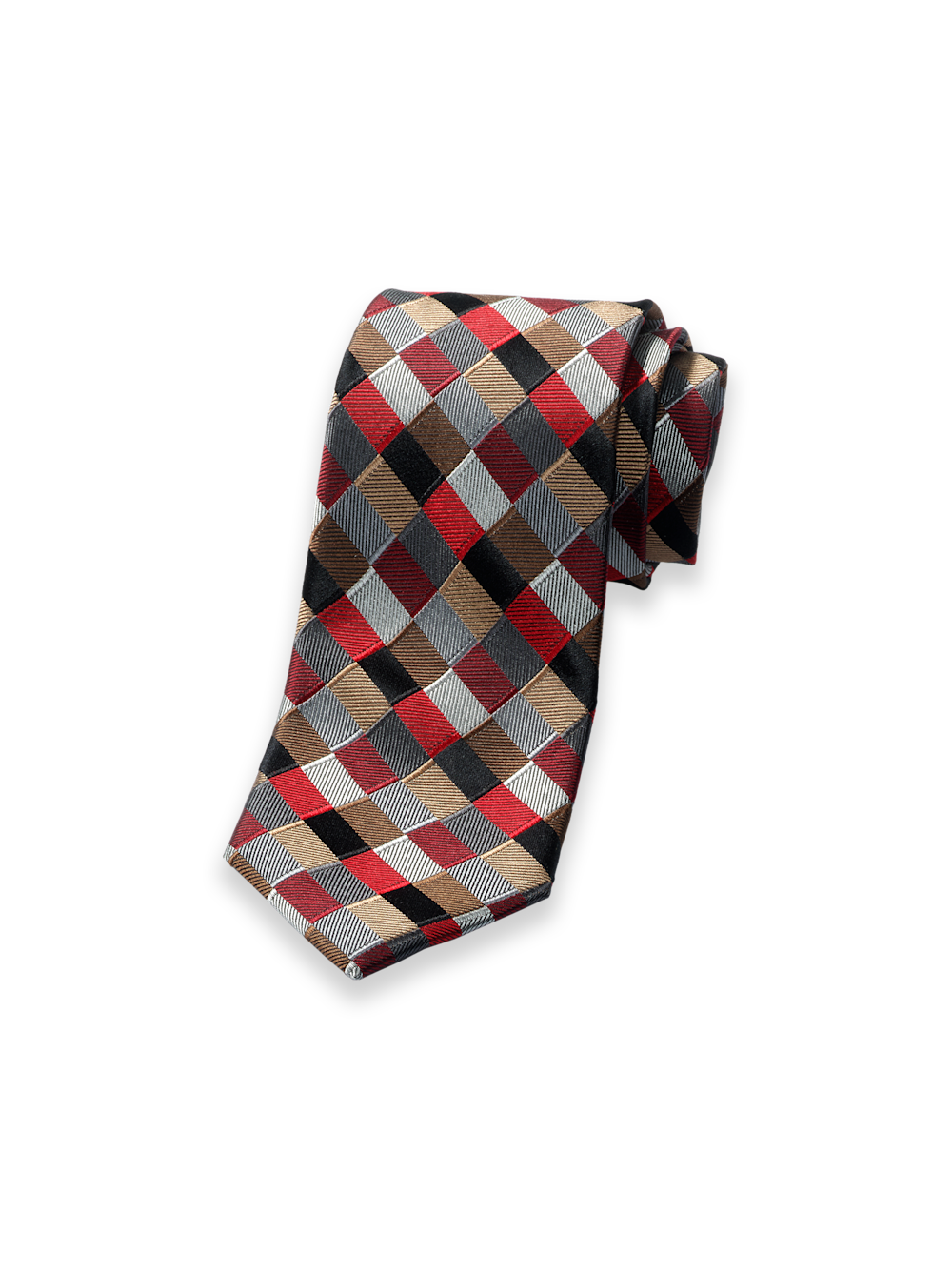 Product Image of Geometric Woven Silk Tie-Red Multi