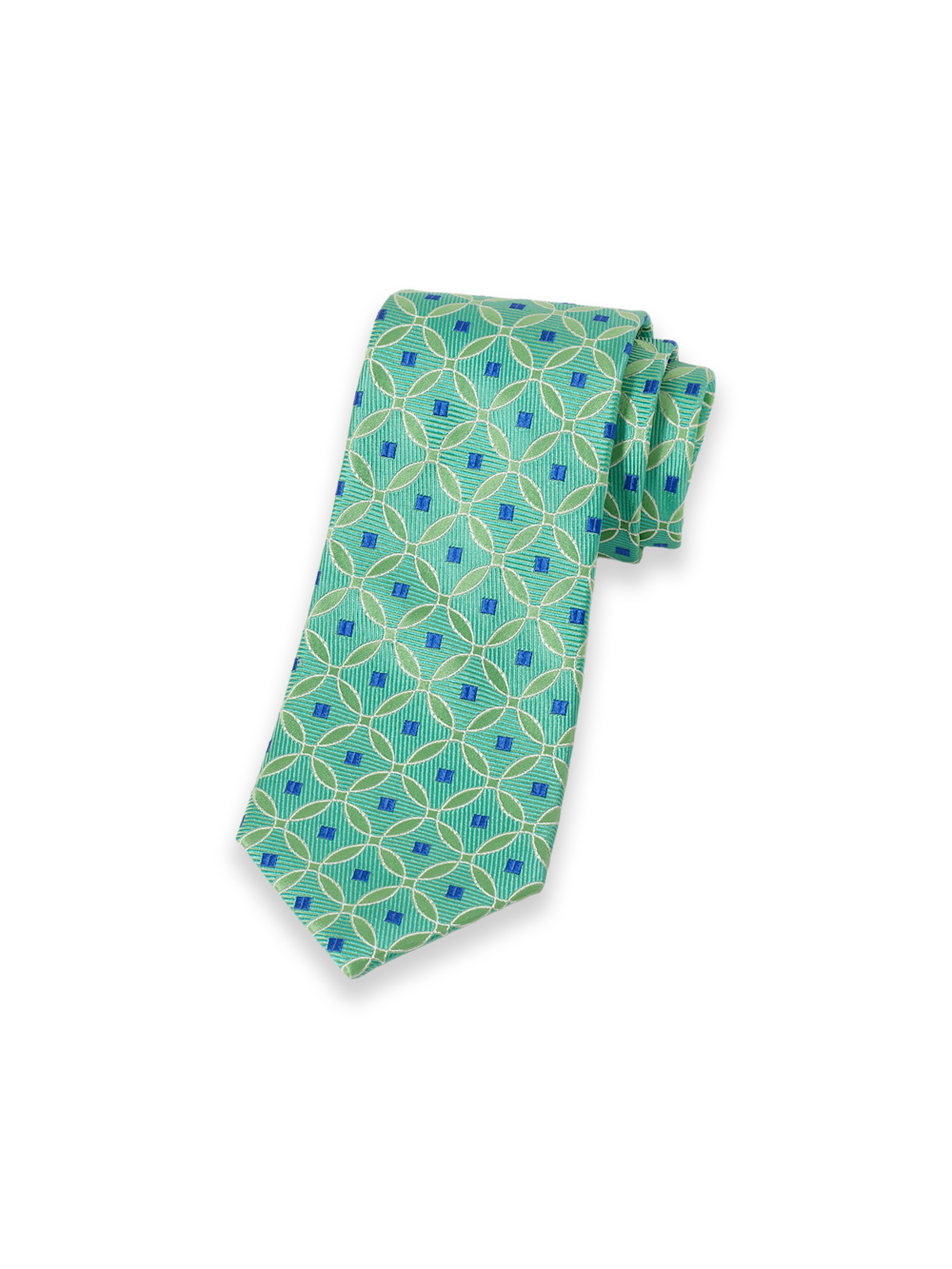 Product Image of Geometric Woven Silk Tie-Green/Blue