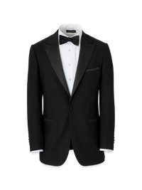 Wool Stretch Single Breasted Peak Lapel Tuxedo Jacket - Black