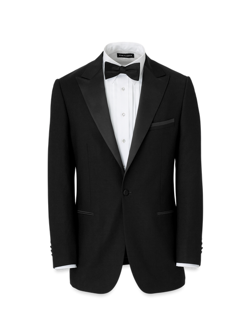 Wool Stretch Single Breasted Peak Lapel Tuxedo Jacket - Black