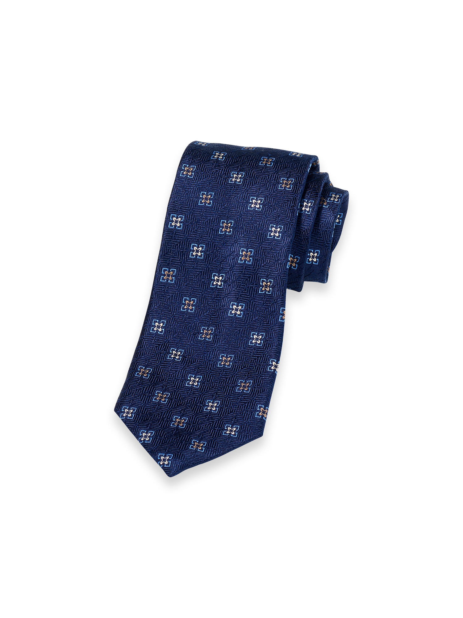 Medallion Woven Silk Tie - Navy