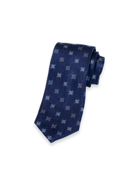 Medallion Woven Silk Tie - Navy