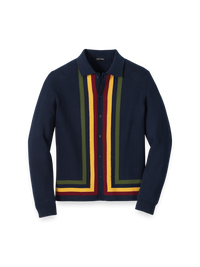 Cotton Button Front Polo - Navy