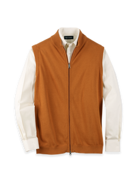 Cotton Full Zip Mock Neck Vest - Cognac