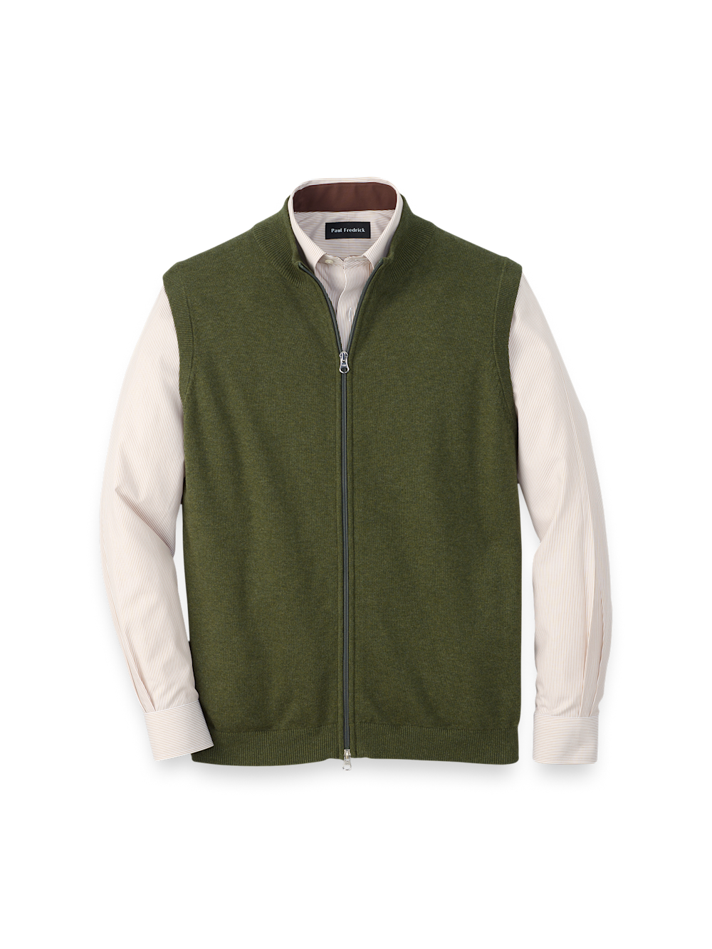 Product Image of Cotton Full Zip Mock Neck Vest-Olive
