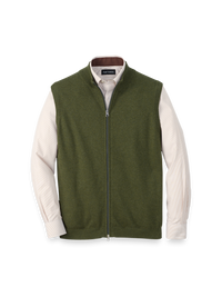 Cotton Full Zip Mock Neck Vest - Olive