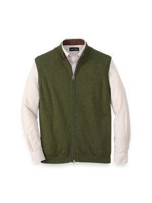 Cotton Full Zip Mock Neck Vest - Olive