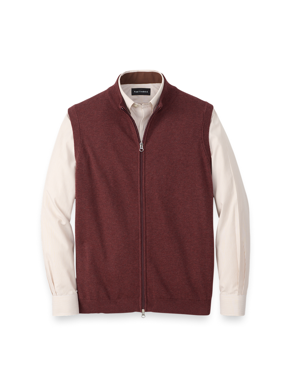 Product Image of Cotton Full Zip Mock Neck Vest-Burgundy