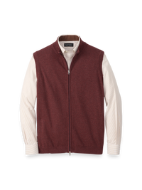 Cotton Full Zip Mock Neck Vest - Burgundy