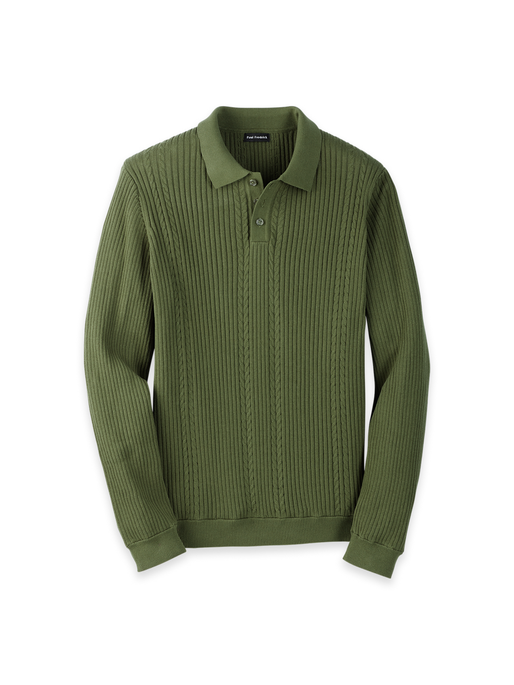Product Image of Cotton Three Button Polo-Olive