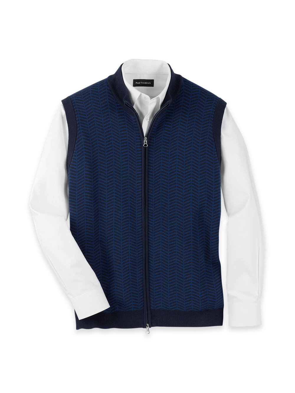 Product Image of Cotton Full Zip Mock Neck Vest-Navy