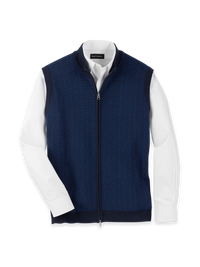 Cotton Full Zip Mock Neck Vest - Navy