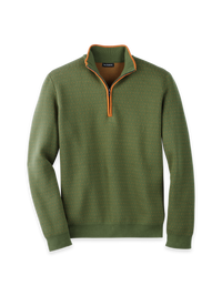 Cotton Quarter Zip Mock Neck Sweater - Olive