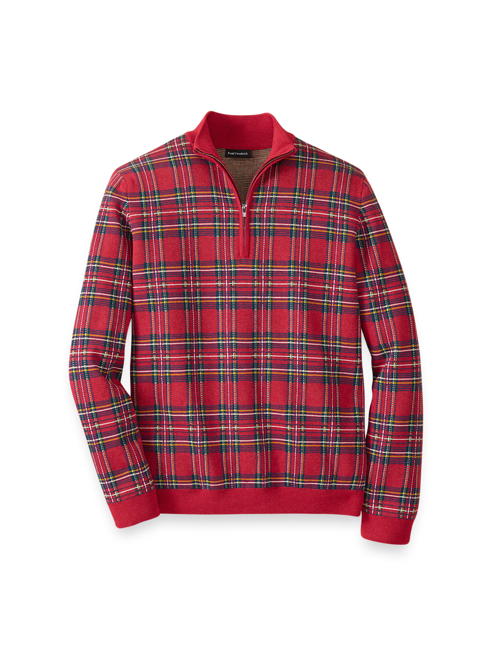 Product Image of Cotton Quarter Zip Mock Neck Sweater-Red