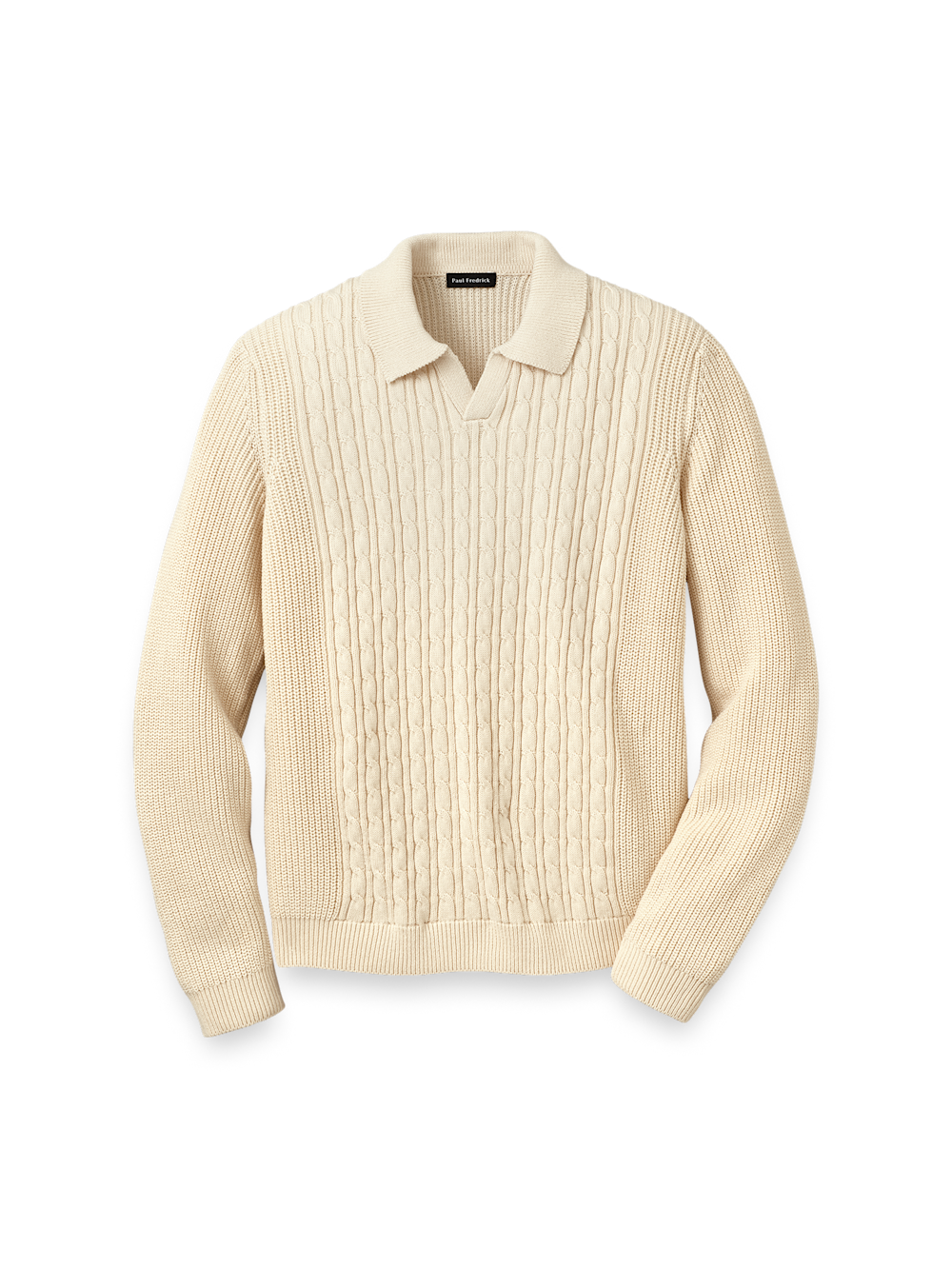 Product Image of Cotton Cable V-neck Polo-Ivory