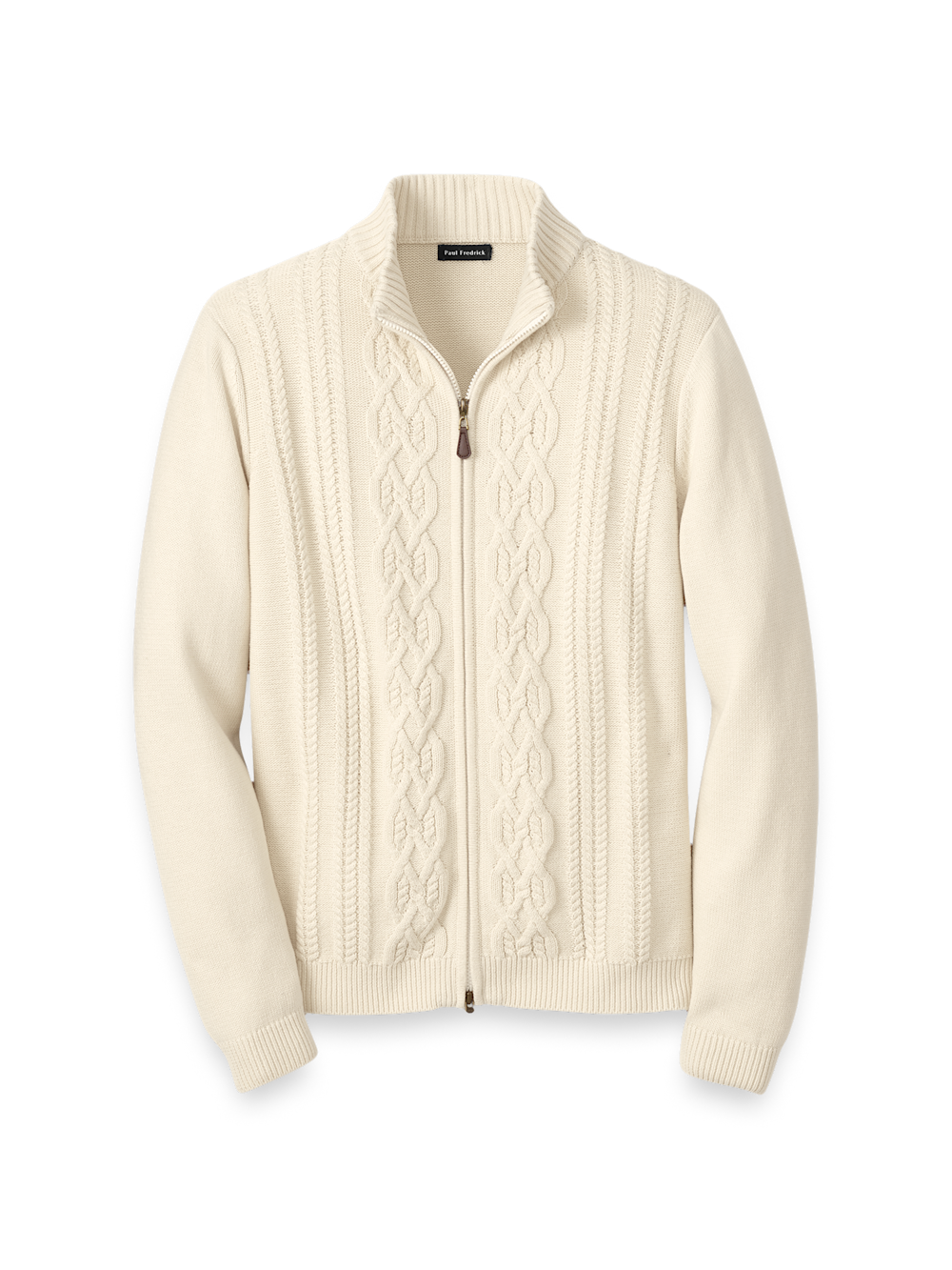 Product Image of Cotton Cable Full Zip Mock Neck Sweater-Ivory