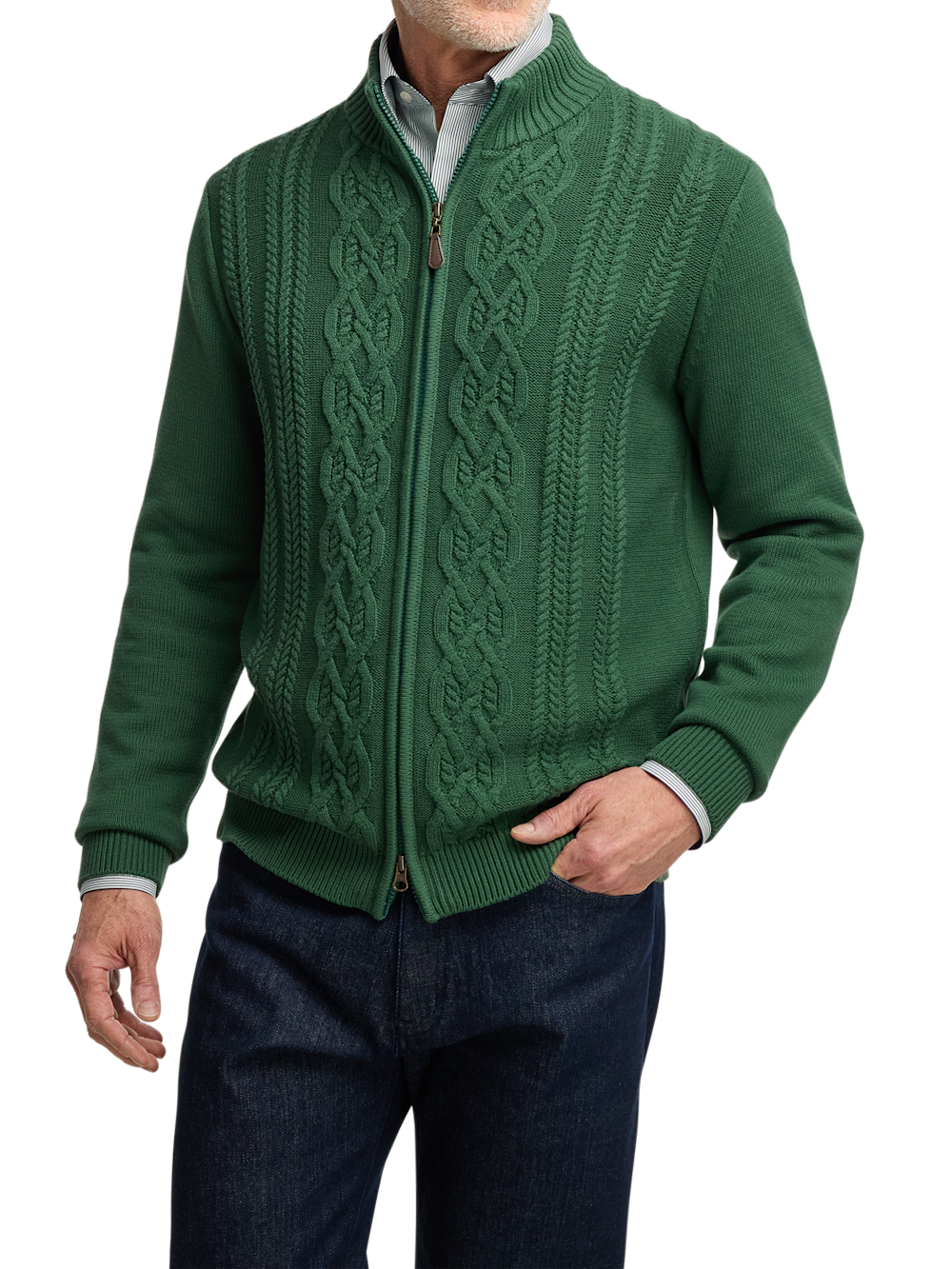 Alternate Image of Cotton Cable Full Zip Mock Neck Sweater-1