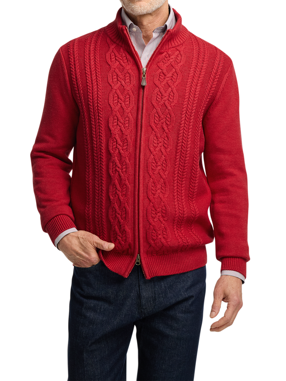 Alternate Image of Cotton Cable Full Zip Mock Neck Sweater-1
