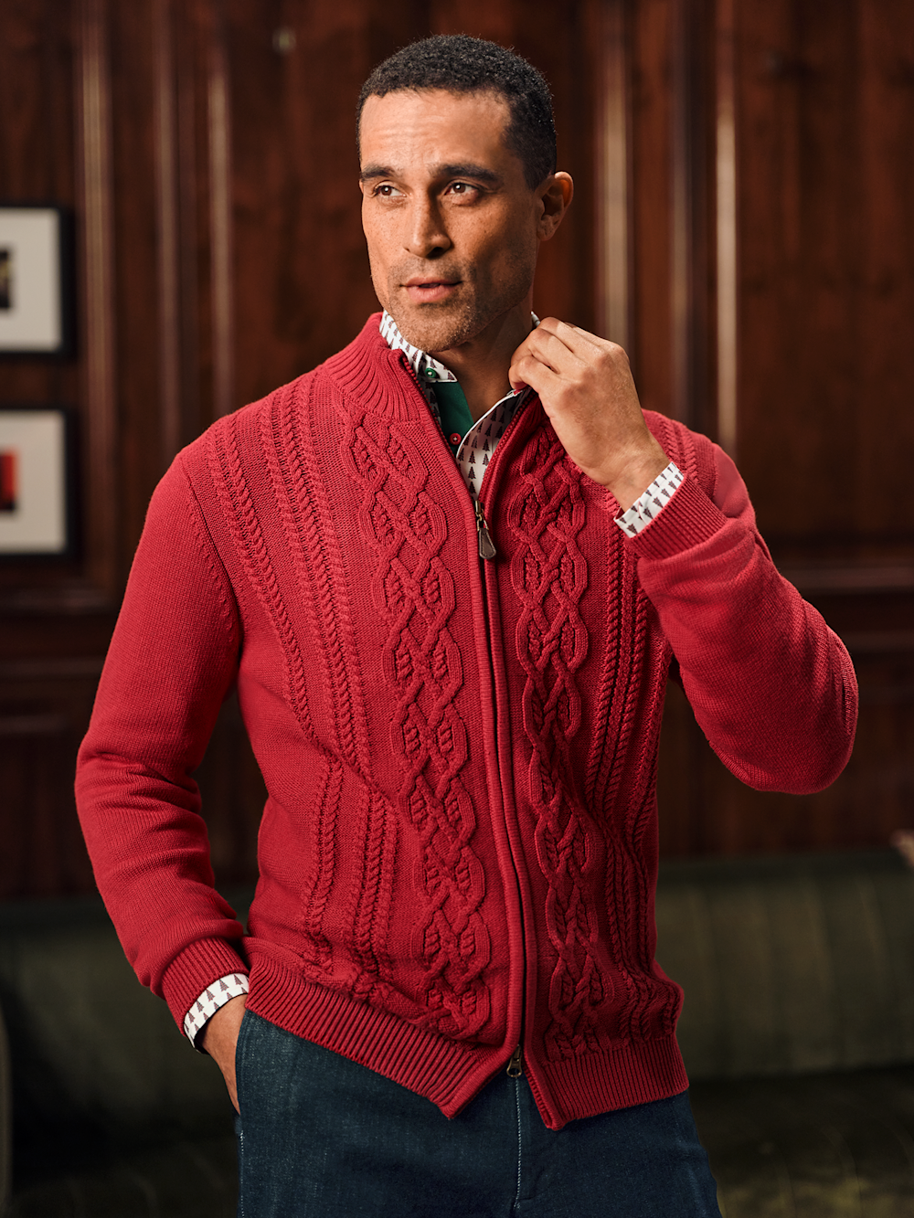 Alternate Image of Cotton Cable Full Zip Mock Neck Sweater-6