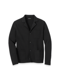 Cotton Notch Lapel Cardigan Sweater - Black