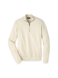 Silk Cotton Cashmere Quarter Zip Mock Neck Sweater - Ivory