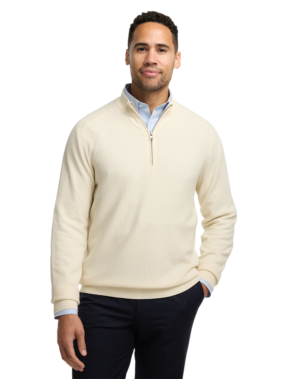 Alternate Image of Silk Cotton Cashmere Quarter Zip Mock Neck Sweater-1