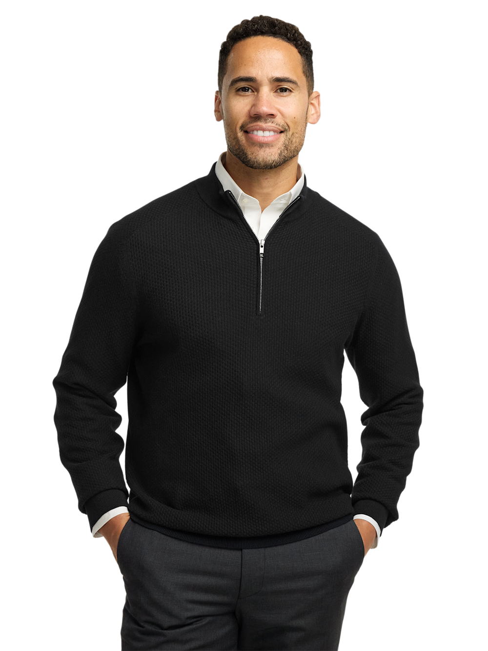 Alternate Image of Silk Cotton Cashmere Quarter Zip Mock Neck Sweater-1