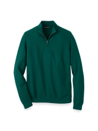Silk Cotton Cashmere Quarter Zip Mock Neck Sweater - Green