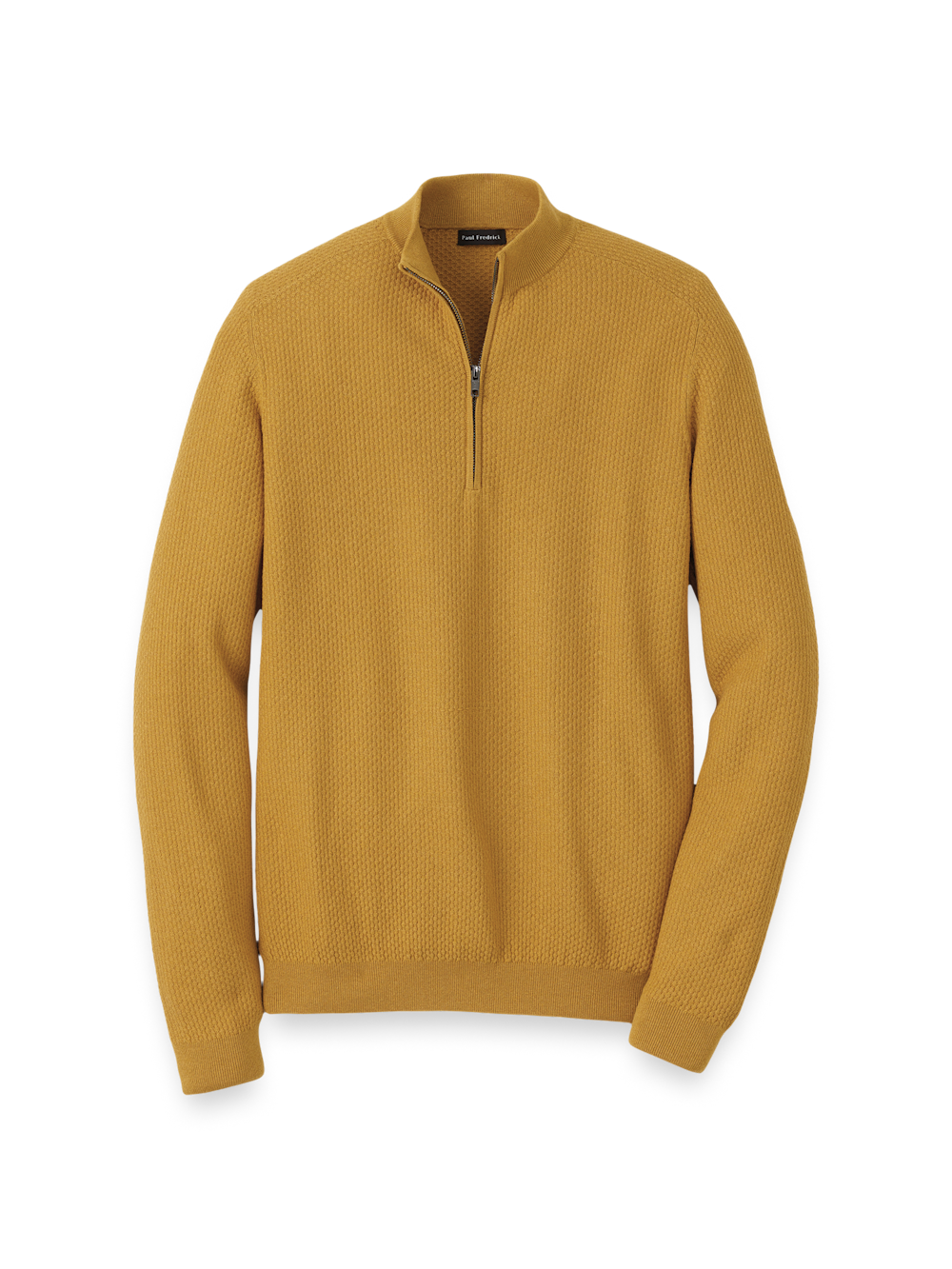 Product Image of Silk Cotton Cashmere Quarter Zip Mock Neck Sweater-Gold