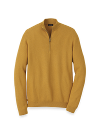 Silk Cotton Cashmere Quarter Zip Mock Neck Sweater - Gold