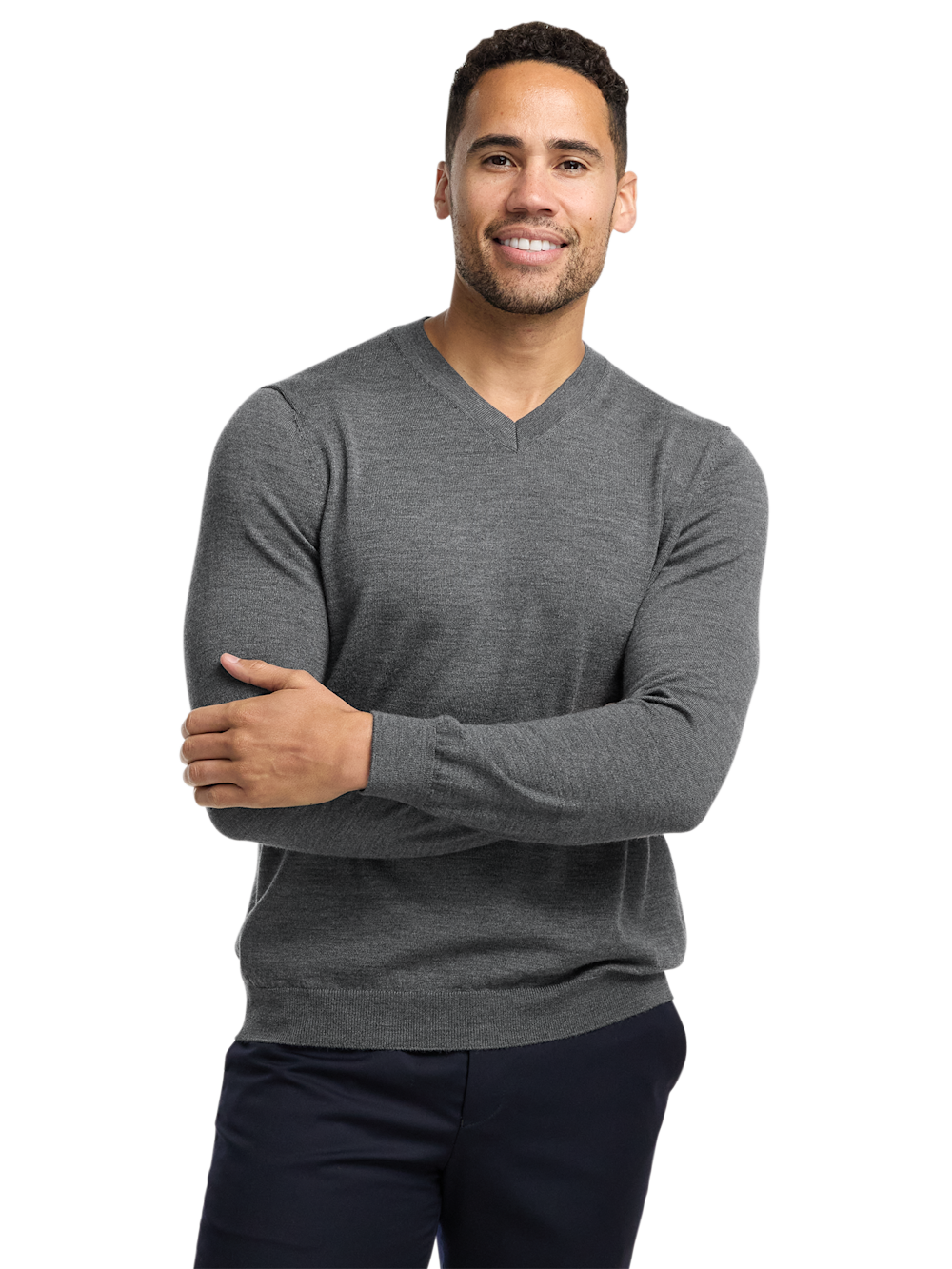 Alternate Image of Washable Merino Wool V-neck Sweater-1