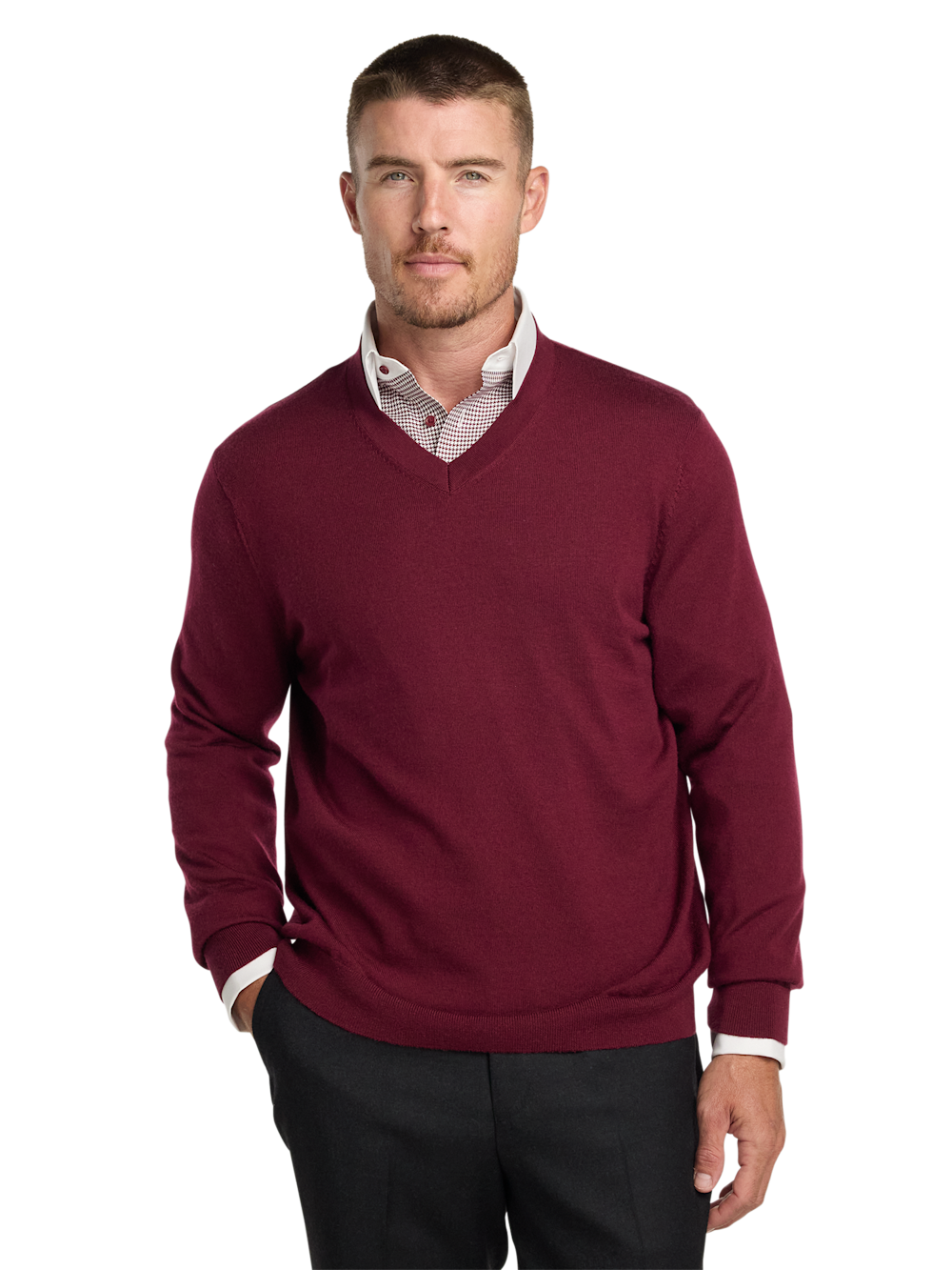 Alternate Image of Washable Merino Wool V-neck Sweater-1