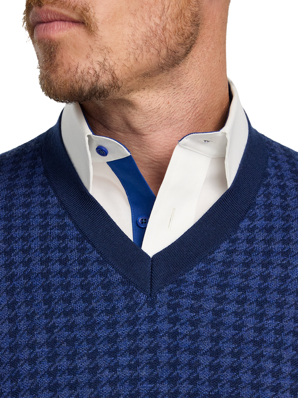 Alternate Image of Washable Merino Wool Houndstooth V-neck Sweater-2
