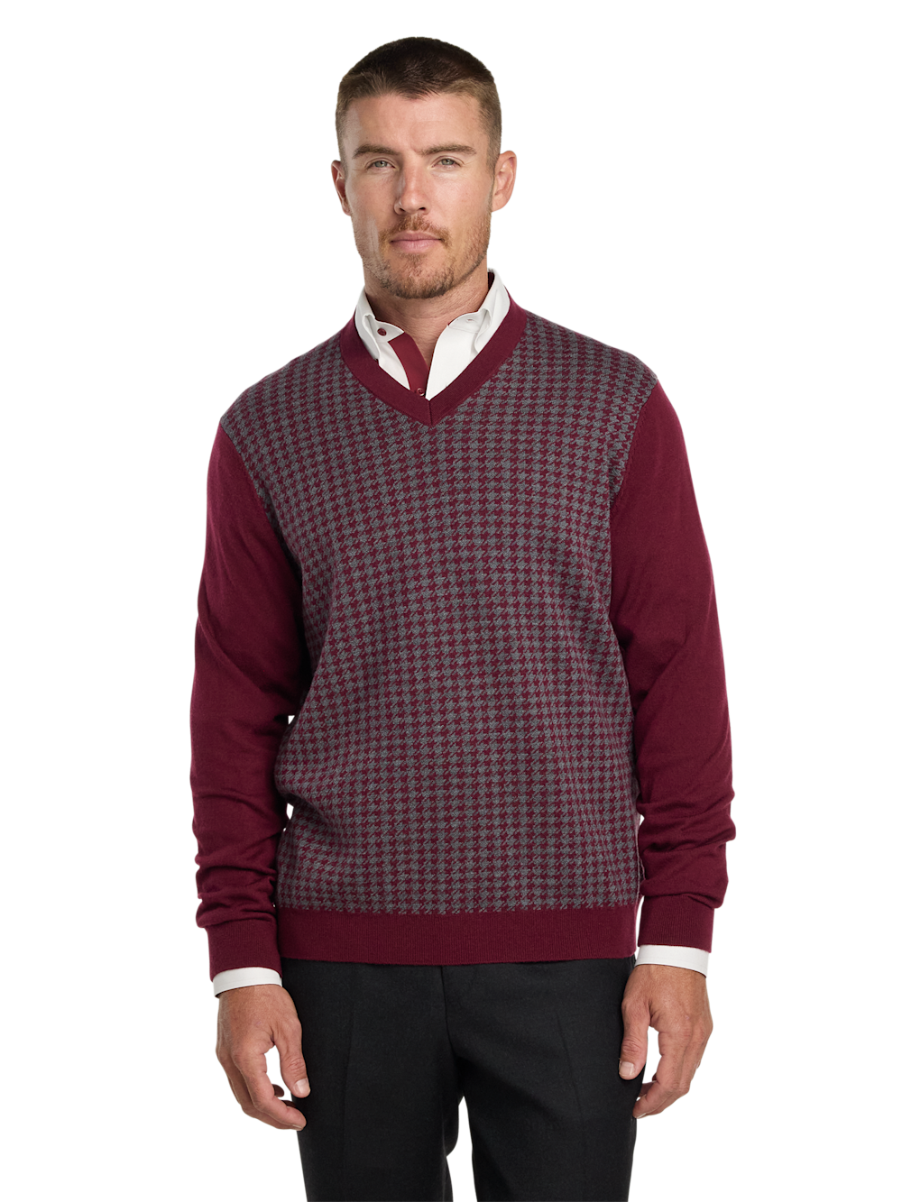 Alternate Image of Washable Merino Wool Houndstooth V-neck Sweater-1