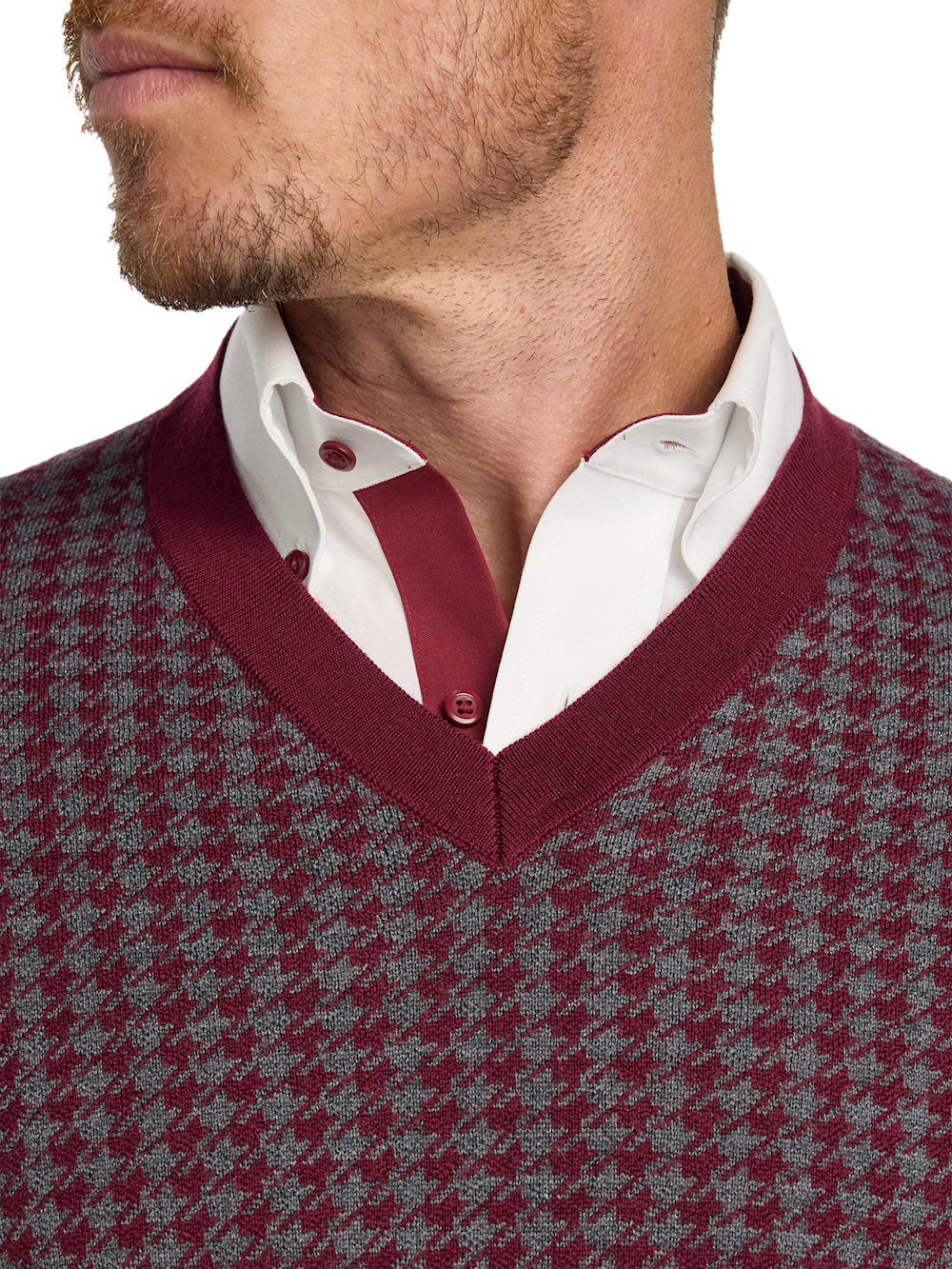 Alternate Image of Washable Merino Wool Houndstooth V-neck Sweater-2
