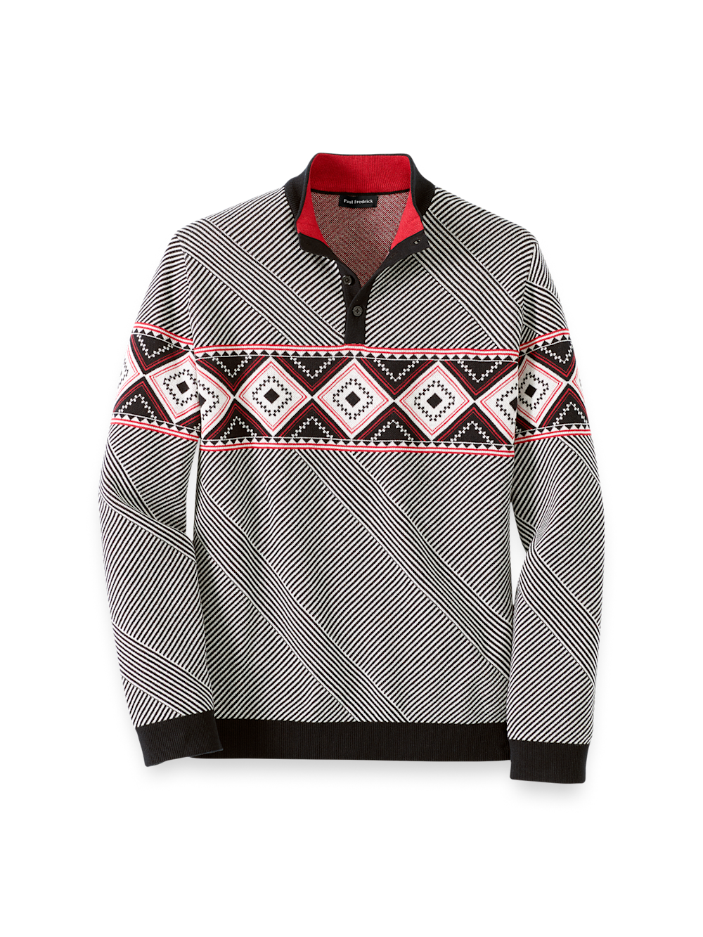 Product Image of Cotton 4-button Mock Neck Sweater-Black/Red