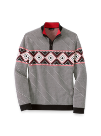 Cotton 4-button Mock Neck Sweater - Black/red