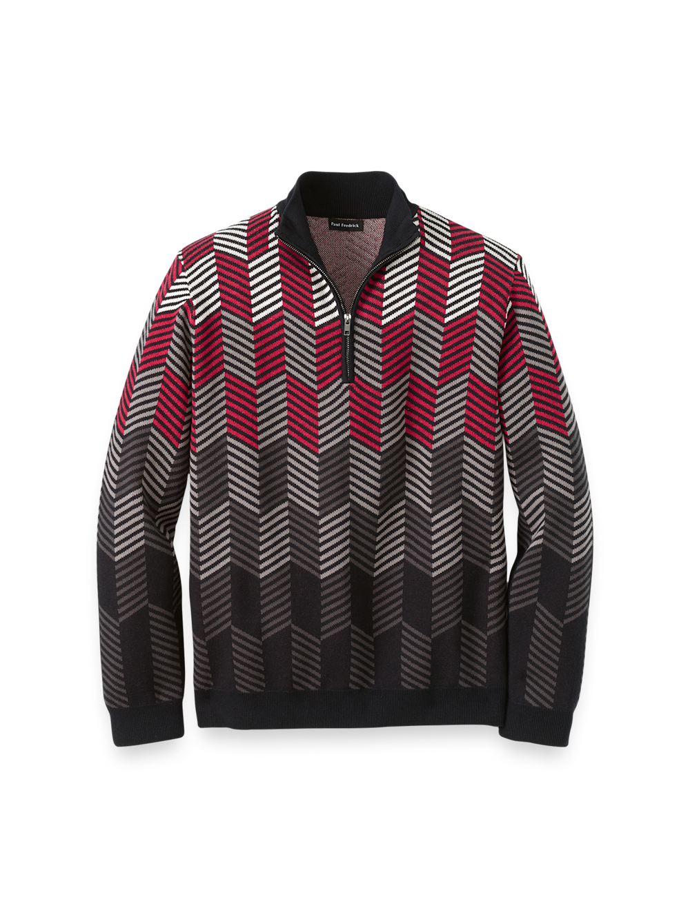 Product Image of Cotton Quarter Zip Mock Neck Sweater-Black/Red