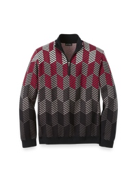 Cotton Quarter Zip Mock Neck Sweater - Black/red