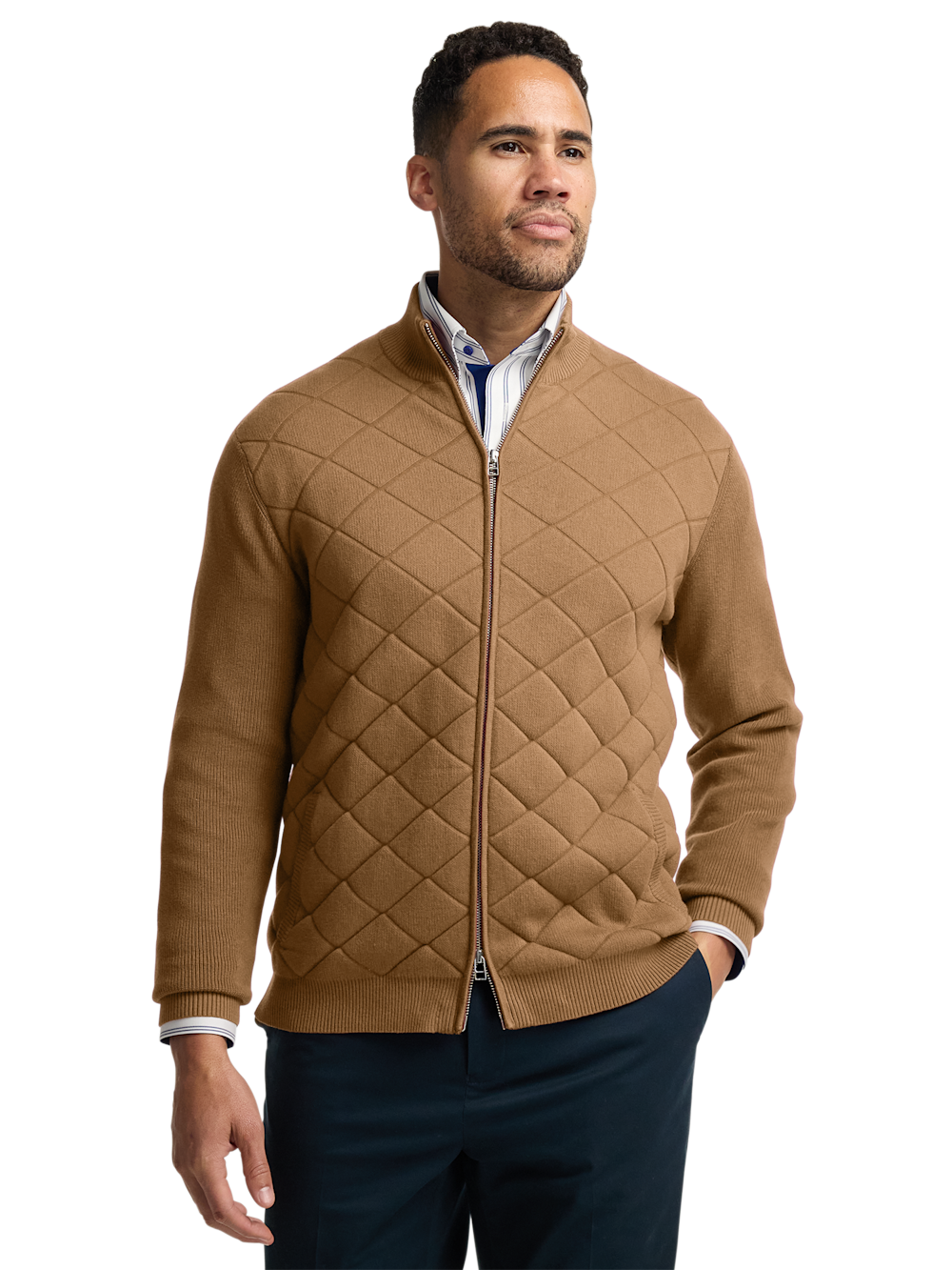 Alternate Image of Cotton Full Zip Mock Neck Sweater Jacket-1
