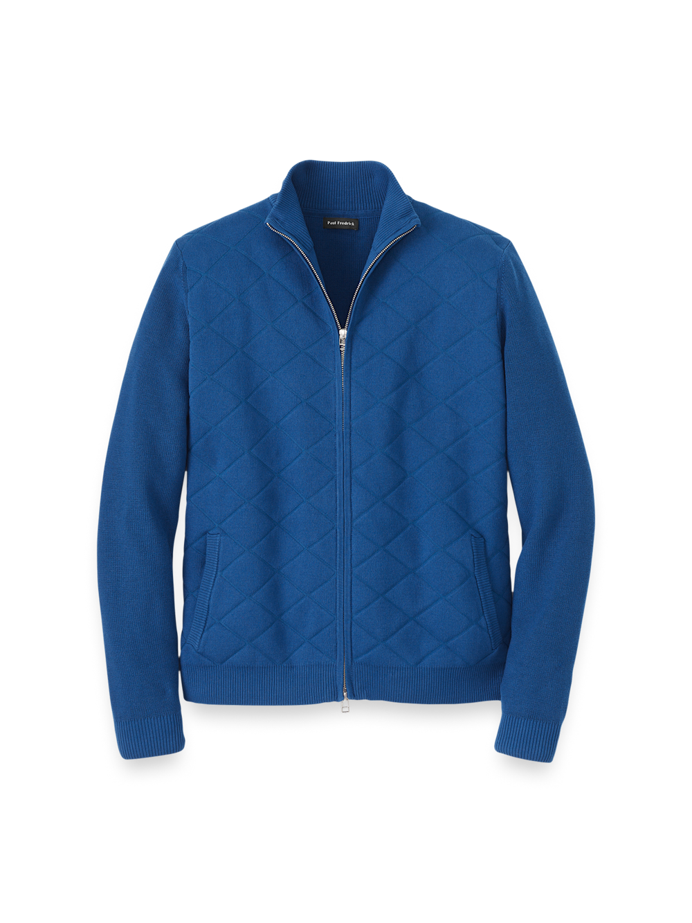 Product Image of Cotton Full Zip Mock Neck Sweater Jacket-Navy